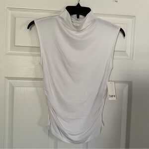 Bar III White Sleeveless Mock Neck Top with Side Ruching